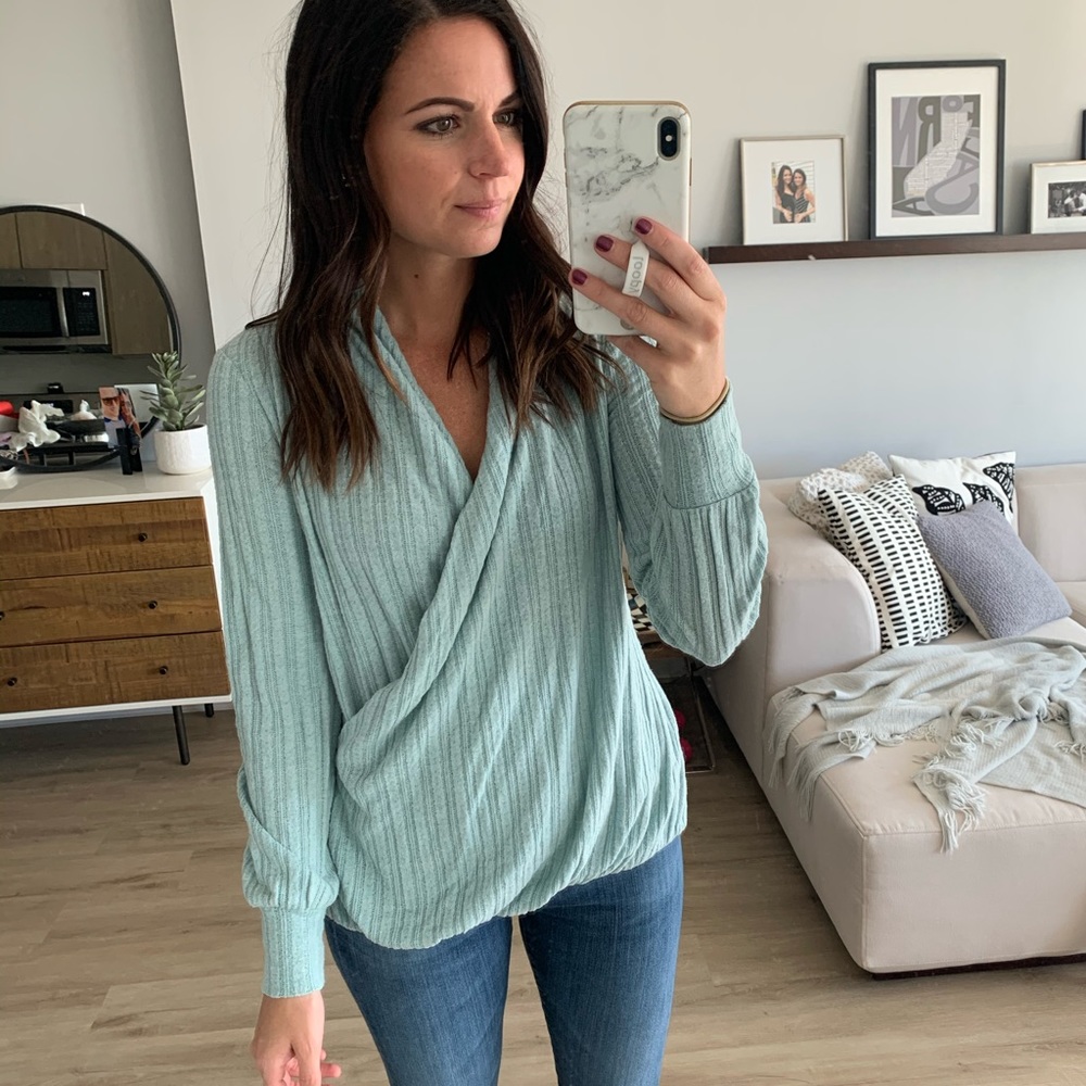 Maeve Teal Wrap Sweater